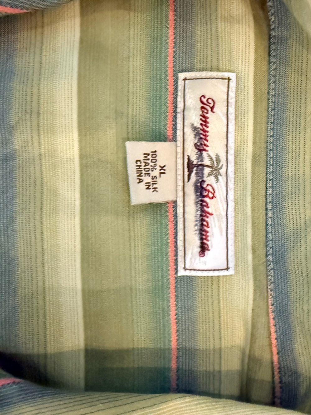 Tommy Bahama Pale Green and Teal Striped Silk Camp Shirt - Picture 2 of 4